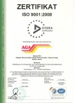 Certyfikat ISO 9001:2008. System zarządzania jakością przy produkcji wyrobów dla motoryzacji: karoserii autokarów, wyposażenia autobusów, hard topów, części maszyn, zbiorników samochodów strażackich, błotników, zderzaków.